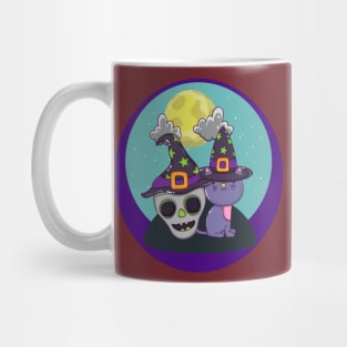 Black Cat And Skull Under The Moon Mug